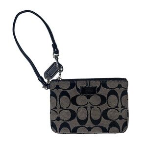 Coach‎ Signature C Jacquard Wristlet Wallet Black Tan Leather Trim
